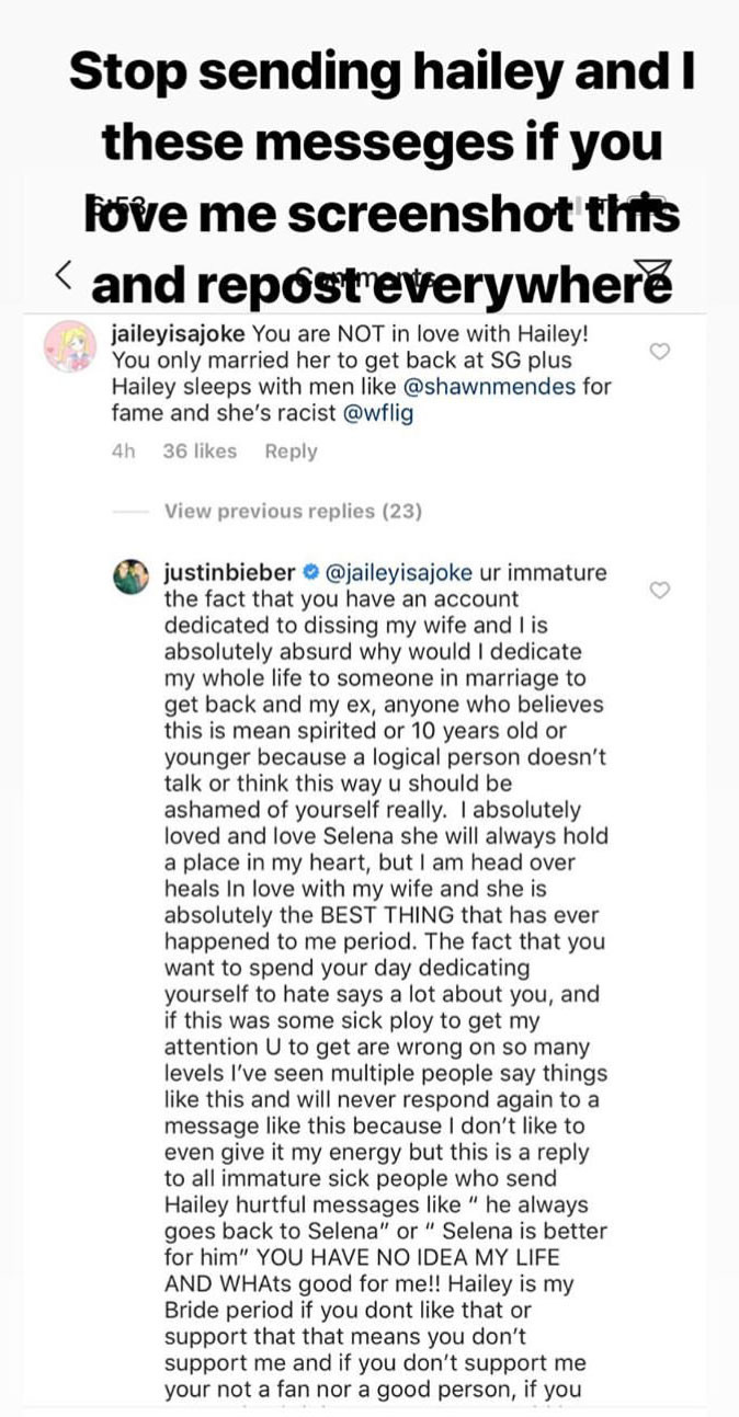 Justin Bieber Slams Claim About His Relationships With Hailey Selena E Online